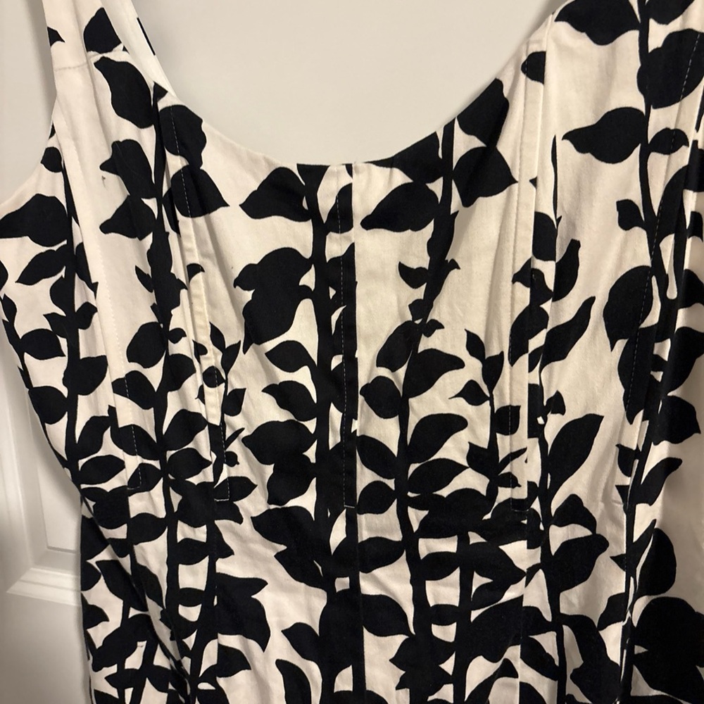 Nine West Sleeveless Corset Dress Black/white/pink Floral Border Fit Flare 12 - Picture 2 of 5